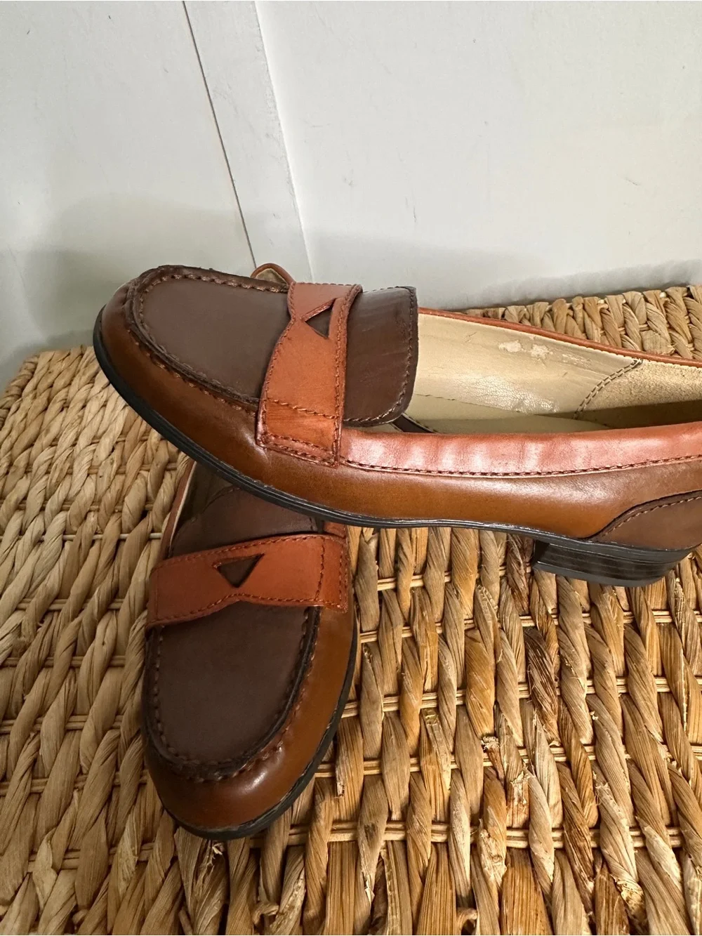 Naturalizer Two-Tone Brown & Cognac Leather Penny Loafers - Picture 7 of 11